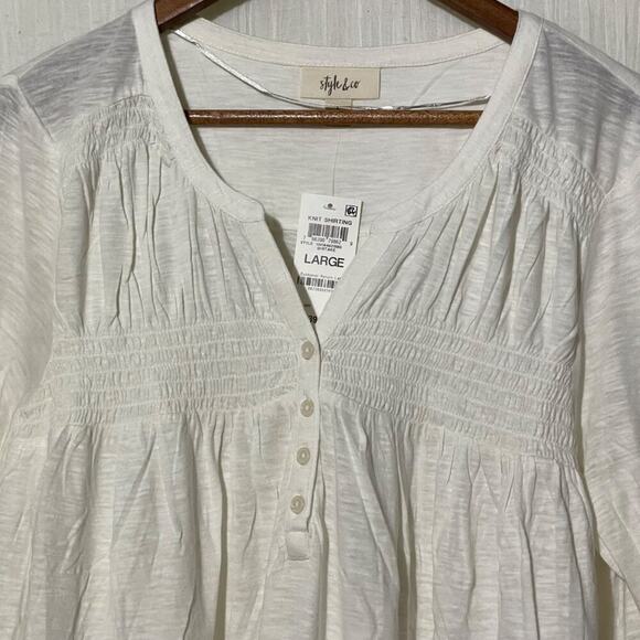Style & Co NWT Knit Shirt Women's Size Large Henley  Smocked Cotton Blend - Picture 5 of 13